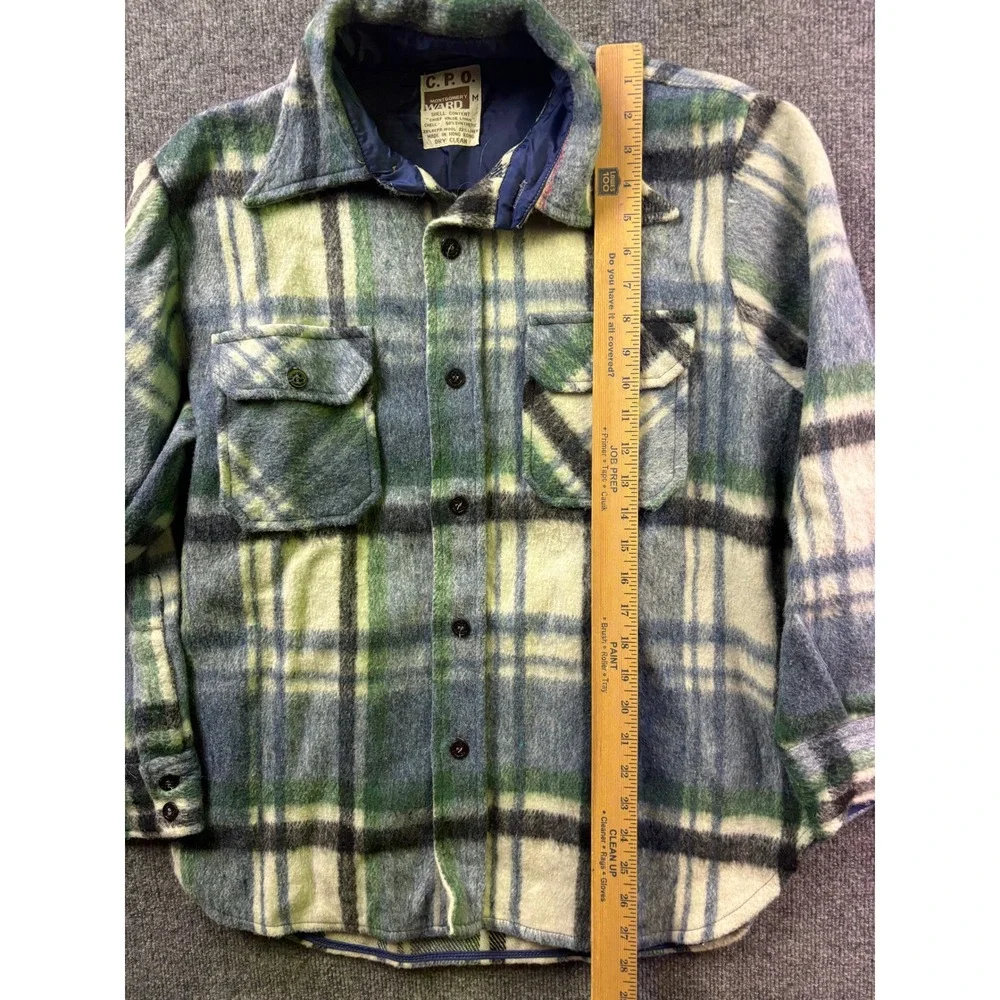 Montgomery‎ Ward CPO Jacket Mens M Blue Green Wool Blend Vintage Shirt Jacket
